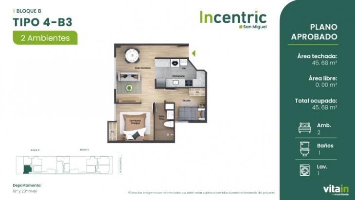 Plano del modelo Tipo 4 - B3 del proyecto Edificio Incentric en San Miguel