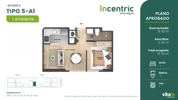 Plano del modelo Tipo 5 - A del proyecto Edificio Incentric en San Miguel