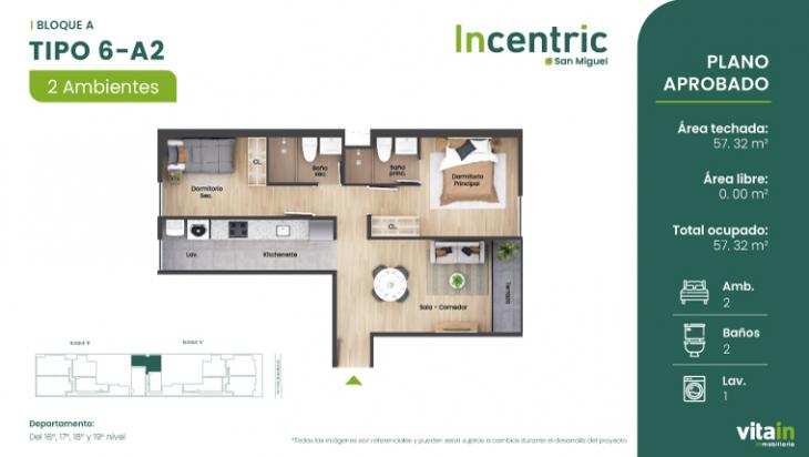 Plano del modelo Tipo 6 - A2 del proyecto Edificio Incentric en San Miguel