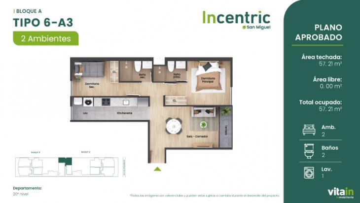 Plano del modelo Tipo 6 - A3 del proyecto Edificio Incentric en San Miguel