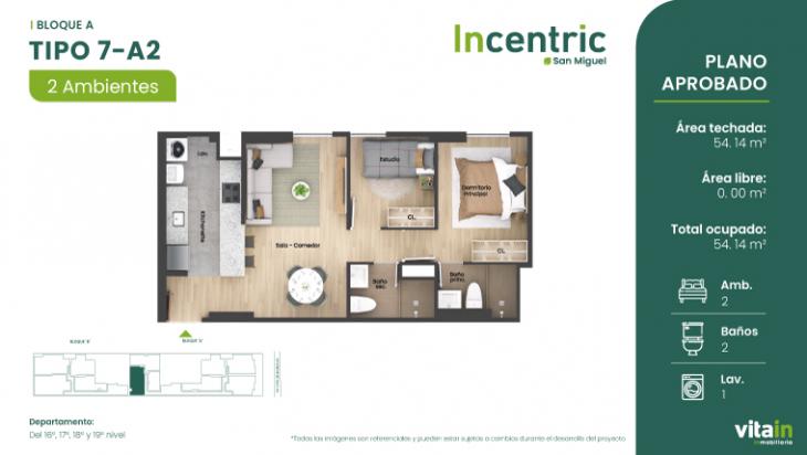 Plano del modelo Tipo 7 - A2 del proyecto Edificio Incentric en San Miguel