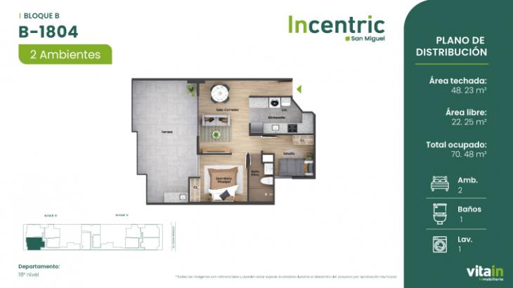Plano del modelo Tipo Único del proyecto Edificio Incentric en San Miguel
