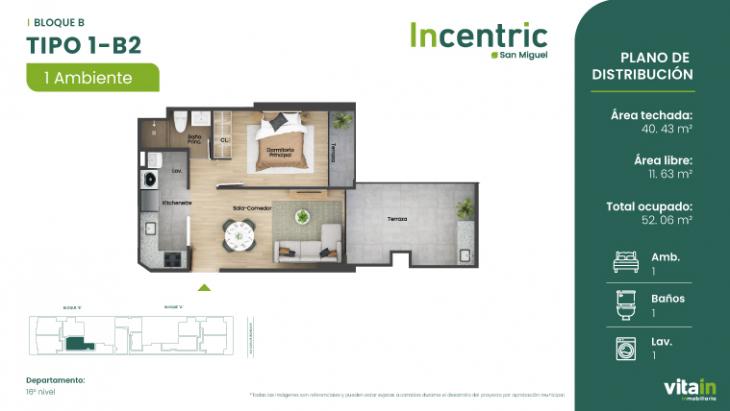 Plano del modelo Tipo 1 - B2 del proyecto Edificio Incentric en San Miguel