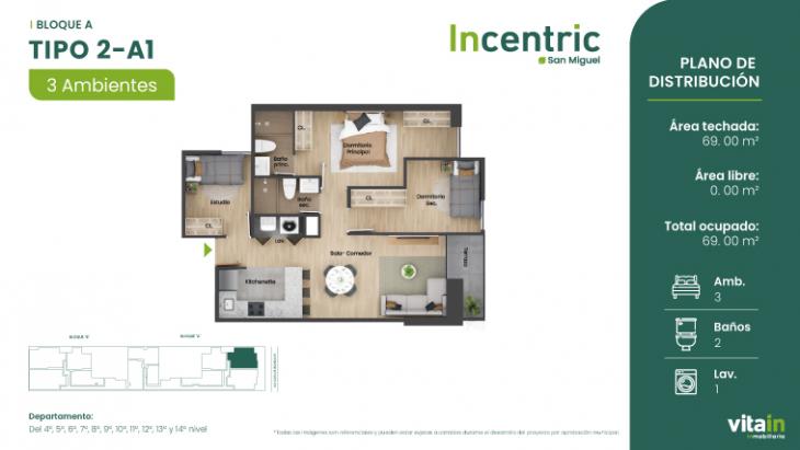 Plano del modelo Tipo 2 - A1 del proyecto Edificio Incentric en San Miguel
