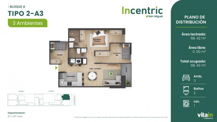 Plano del modelo Tipo 2 - A3 del proyecto Edificio Incentric en San Miguel