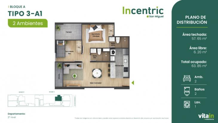 Plano del modelo Tipo 3 - A1 del proyecto Edificio Incentric en San Miguel