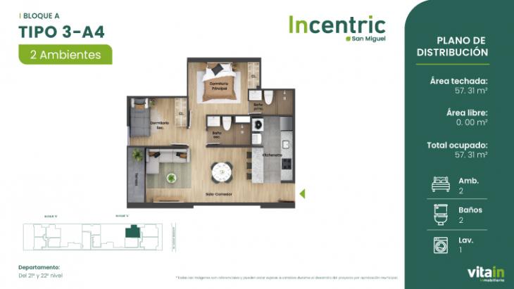 Plano del modelo Tipo 3 - A4 del proyecto Edificio Incentric en San Miguel