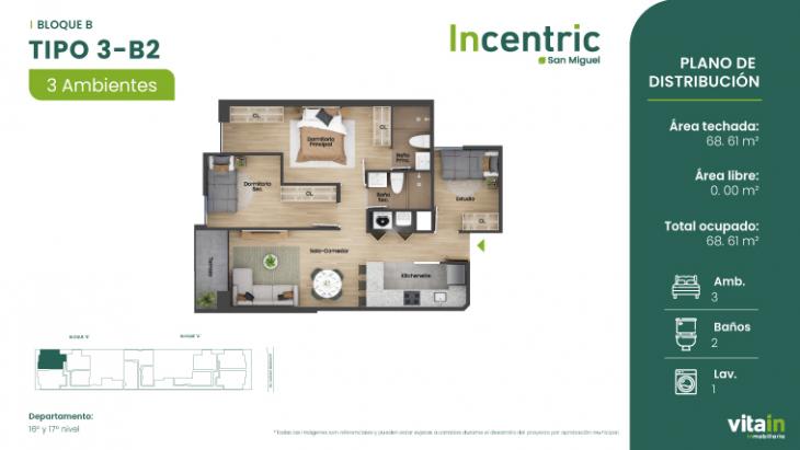 Plano del modelo Tipo 3 - B2 del proyecto Edificio Incentric en San Miguel