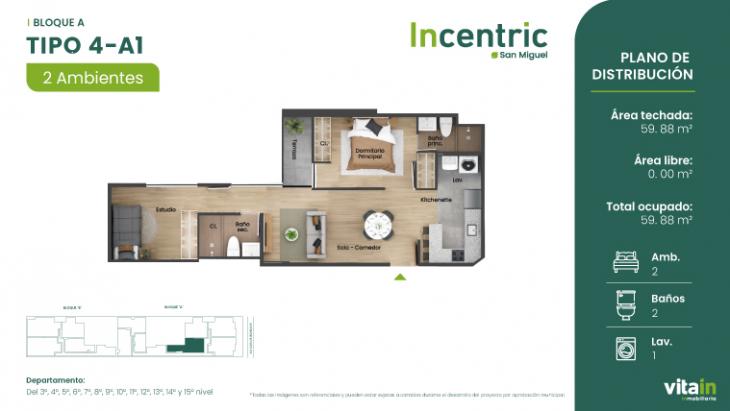 Plano del modelo Tipo 4 - A1 del proyecto Edificio Incentric en San Miguel