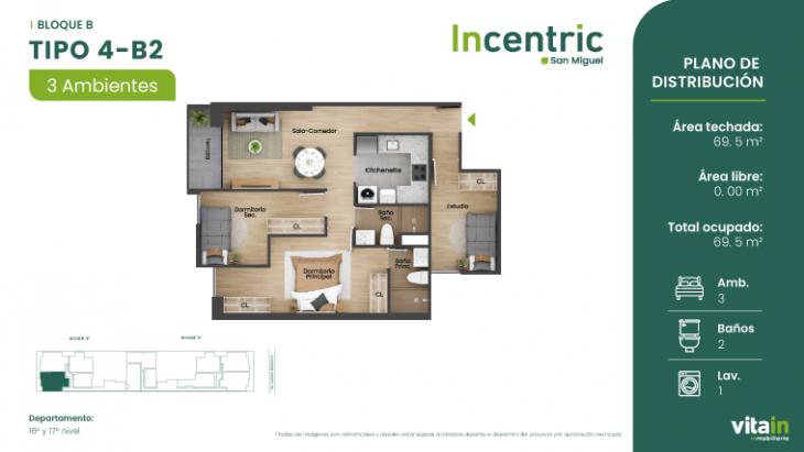 Plano del modelo Tipo 4 - B2 del proyecto Edificio Incentric en San Miguel