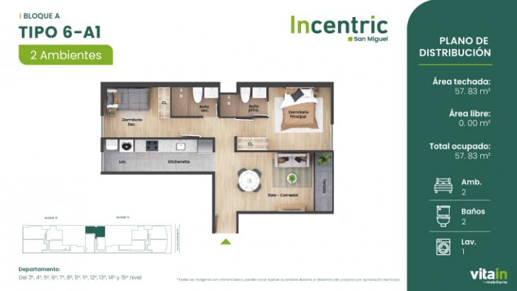 Plano del modelo Tipo 6 - A1 del proyecto Edificio Incentric en San Miguel
