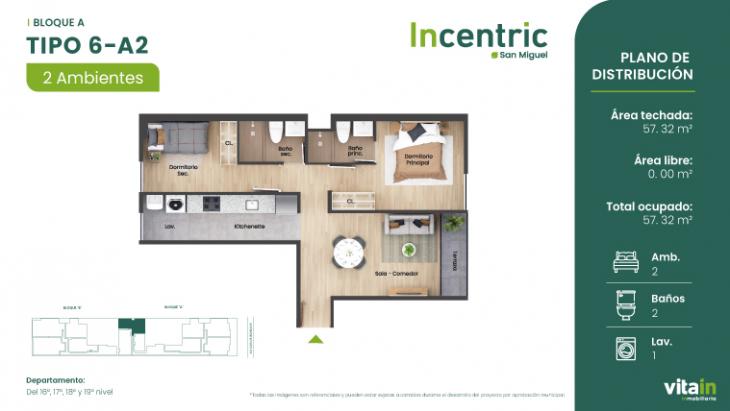 Plano del modelo Tipo 6 - A2 del proyecto Edificio Incentric en San Miguel