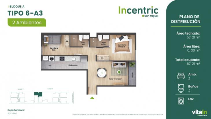 Plano del modelo Tipo 6 - A3 del proyecto Edificio Incentric en San Miguel