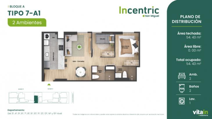 Plano del modelo Tipo 7 - A1 del proyecto Edificio Incentric en San Miguel