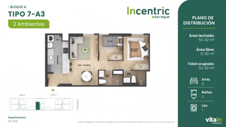 Plano del modelo Tipo 7 - A3 del proyecto Edificio Incentric en San Miguel
