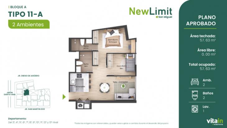 Plano del modelo Tipo 11 - A del proyecto Edificio New Limit en San Miguel