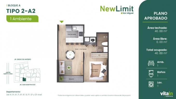 Plano del modelo Tipo 2 - A del proyecto Edificio New Limit en San Miguel