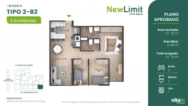 Plano del modelo Tipo 2 - B del proyecto Edificio New Limit en San Miguel
