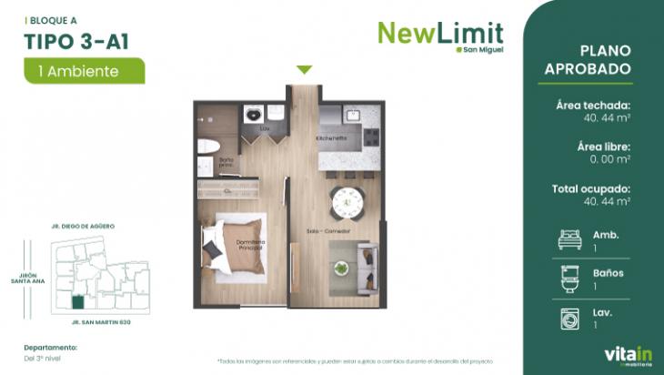 Plano del modelo Tipo 3 - A del proyecto Edificio New Limit en San Miguel