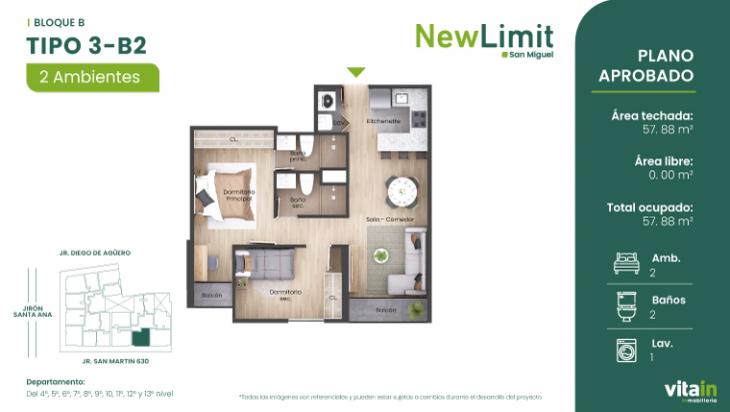 Plano del modelo Tipo 3 - B del proyecto Edificio New Limit en San Miguel