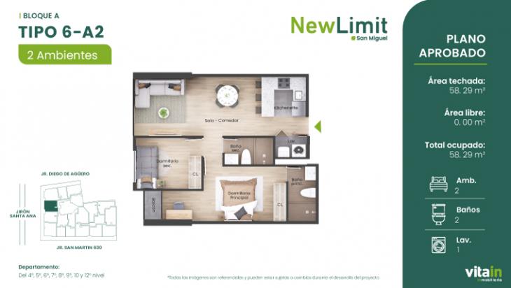 Plano del modelo Tipo 6 - A del proyecto Edificio New Limit en San Miguel
