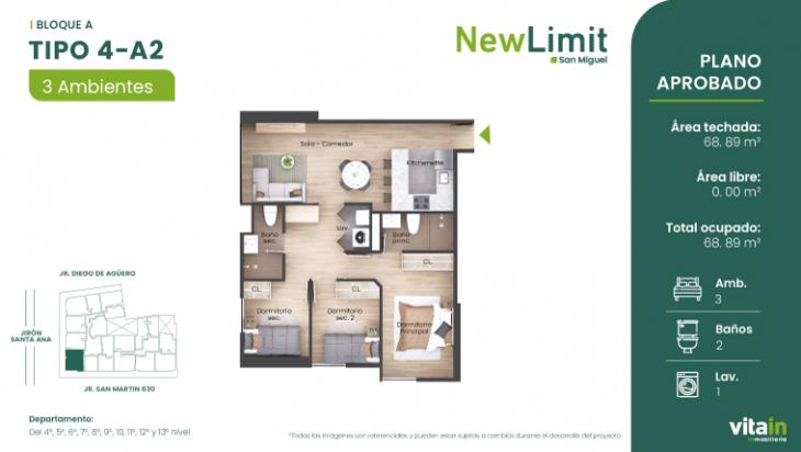 Plano del modelo Tipo 4 - A del proyecto Edificio New Limit en San Miguel
