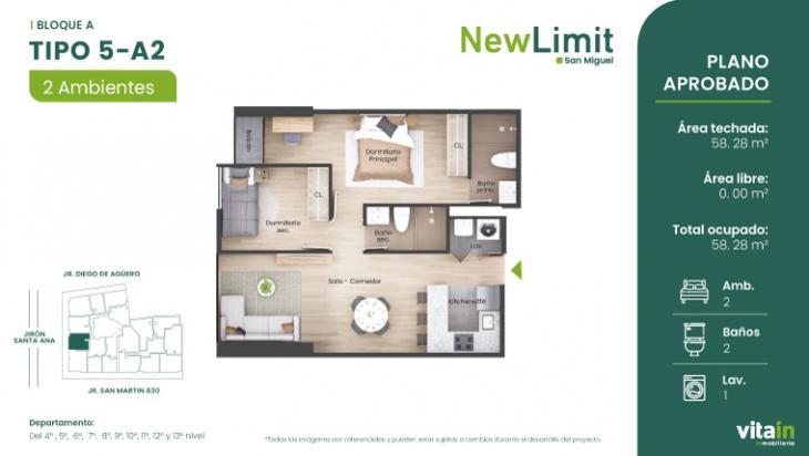 Plano del modelo Tipo 5 - A del proyecto Edificio New Limit en San Miguel
