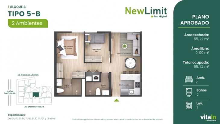 Plano del modelo Tipo 5 - B del proyecto Edificio New Limit en San Miguel