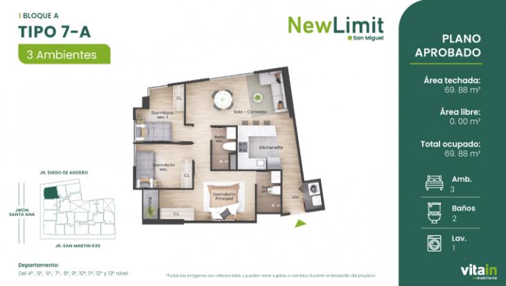 Plano del modelo Tipo 7 - A del proyecto Edificio New Limit en San Miguel