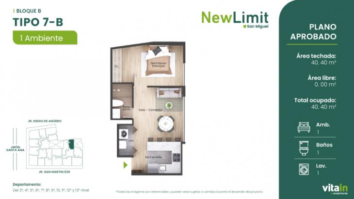 Plano del modelo Tipo 7 - B del proyecto Edificio New Limit en San Miguel