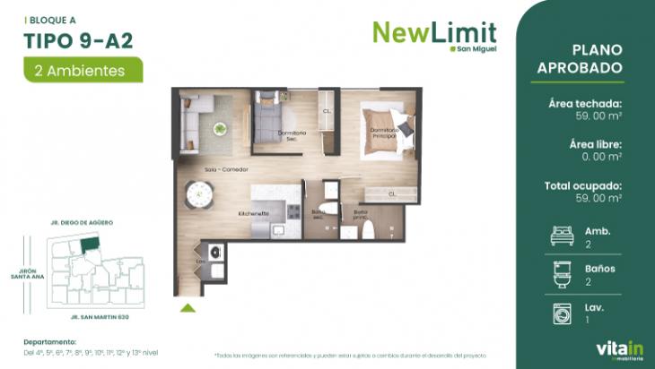 Plano del modelo Tipo 9 - A del proyecto Edificio New Limit en San Miguel
