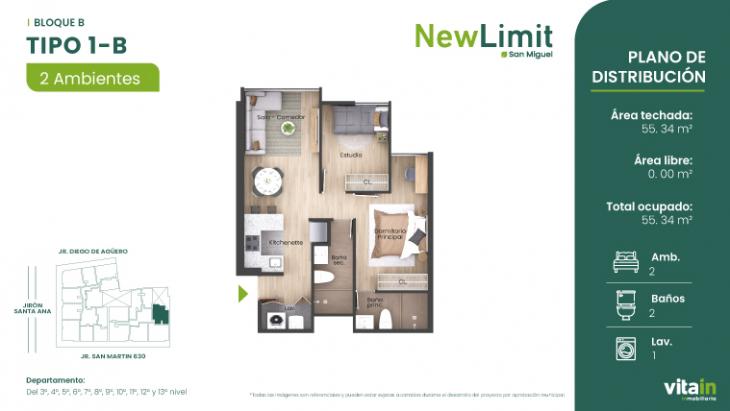 Plano del modelo Tipo 1 - B del proyecto Edificio New Limit en San Miguel