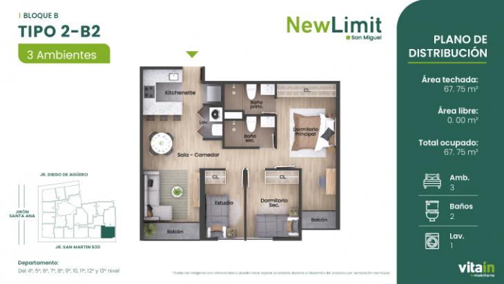 Plano del modelo Tipo 2 - B del proyecto Edificio New Limit en San Miguel