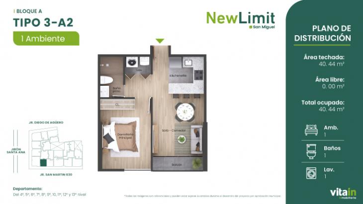 Plano del modelo Tipo 3 - A del proyecto Edificio New Limit en San Miguel