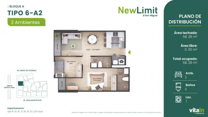 Plano del modelo Tipo 6 - A del proyecto Edificio New Limit en San Miguel