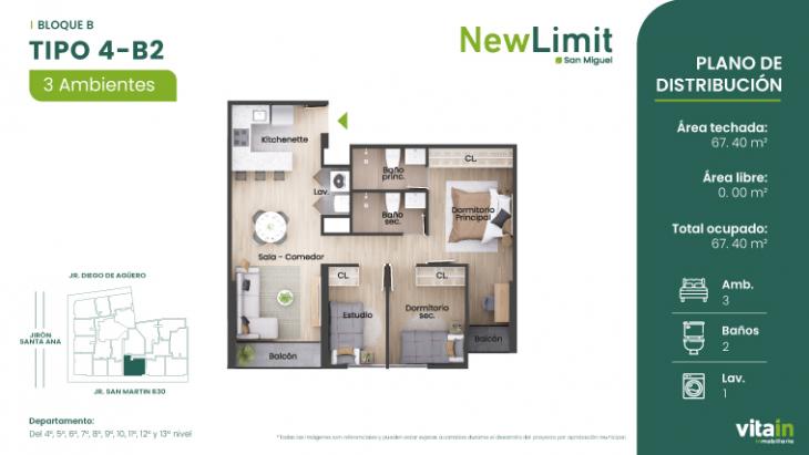 Plano del modelo Tipo 4 - B del proyecto Edificio New Limit en San Miguel