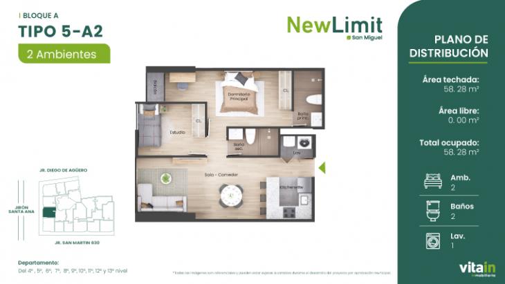 Plano del modelo Tipo 5 - A del proyecto Edificio New Limit en San Miguel