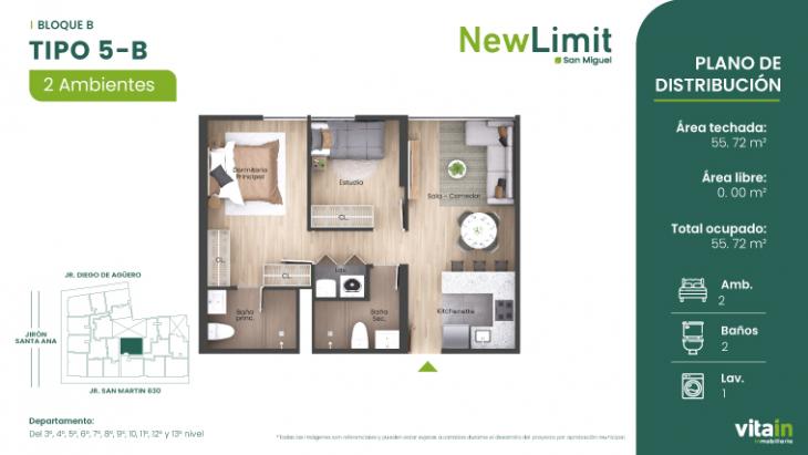 Plano del modelo Tipo 5 - B del proyecto Edificio New Limit en San Miguel