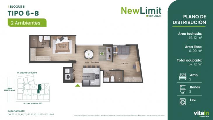 Plano del modelo Tipo 6 - B del proyecto Edificio New Limit en San Miguel