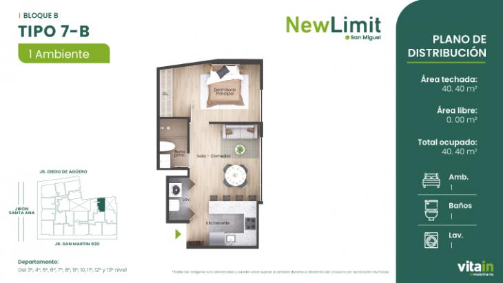 Plano del modelo Tipo 7 - B del proyecto Edificio New Limit en San Miguel