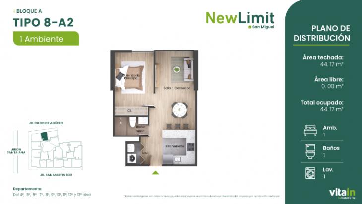 Plano del modelo Tipo 8 - A del proyecto Edificio New Limit en San Miguel