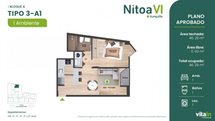 Plano del modelo TIPO-3-A-1 del proyecto Edificio Nitoa 6 en Surquillo