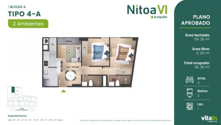 Plano del modelo TIPO-4-A del proyecto Edificio Nitoa 6 en Surquillo