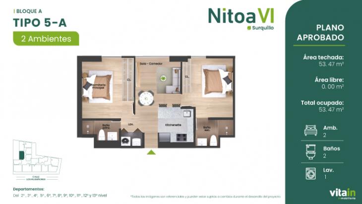 Plano del modelo TIPO-5-A del proyecto Edificio Nitoa 6 en Surquillo