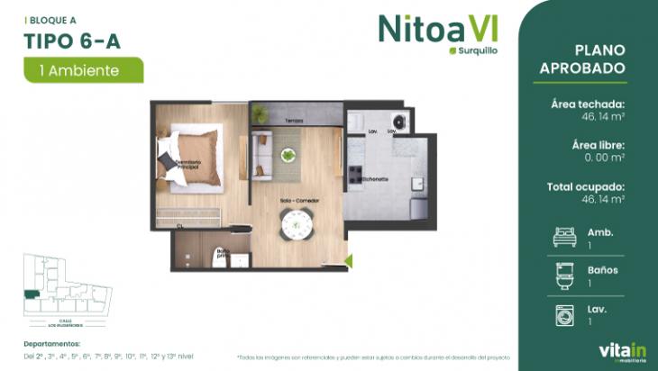 Plano del modelo TIPO-6-A del proyecto Edificio Nitoa 6 en Surquillo