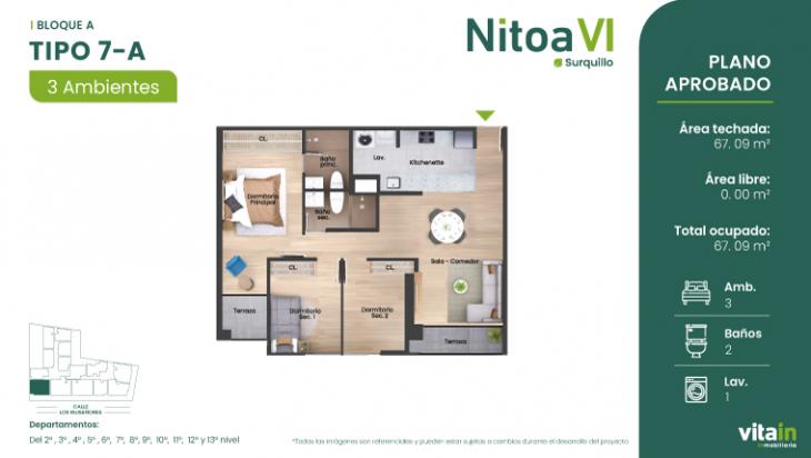 Plano del modelo TIPO-7-A del proyecto Edificio Nitoa 6 en Surquillo