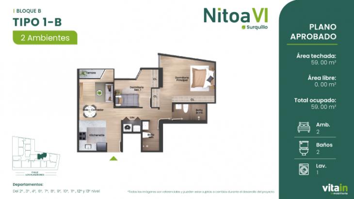 Plano del modelo TIPO-1-B del proyecto Edificio Nitoa 6 en Surquillo