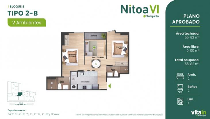 Plano del modelo TIPO-2-B del proyecto Edificio Nitoa 6 en Surquillo