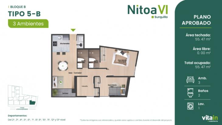 Plano del modelo TIPO-5-B del proyecto Edificio Nitoa 6 en Surquillo