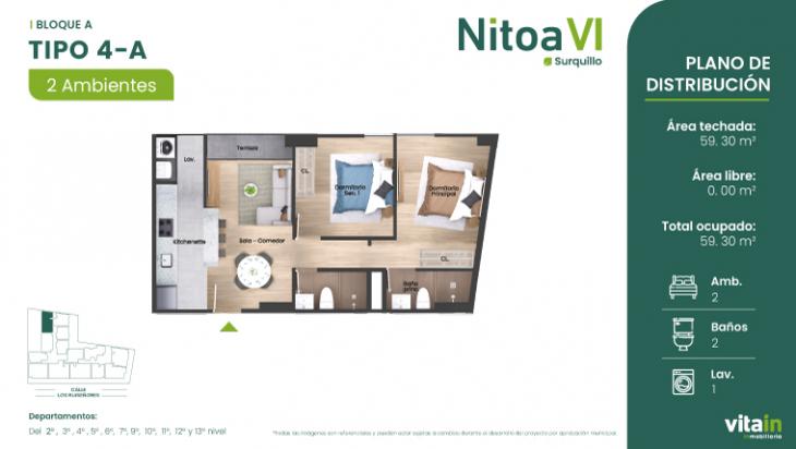 Plano del modelo TIPO-4-A del proyecto Edificio Nitoa 6 en Surquillo